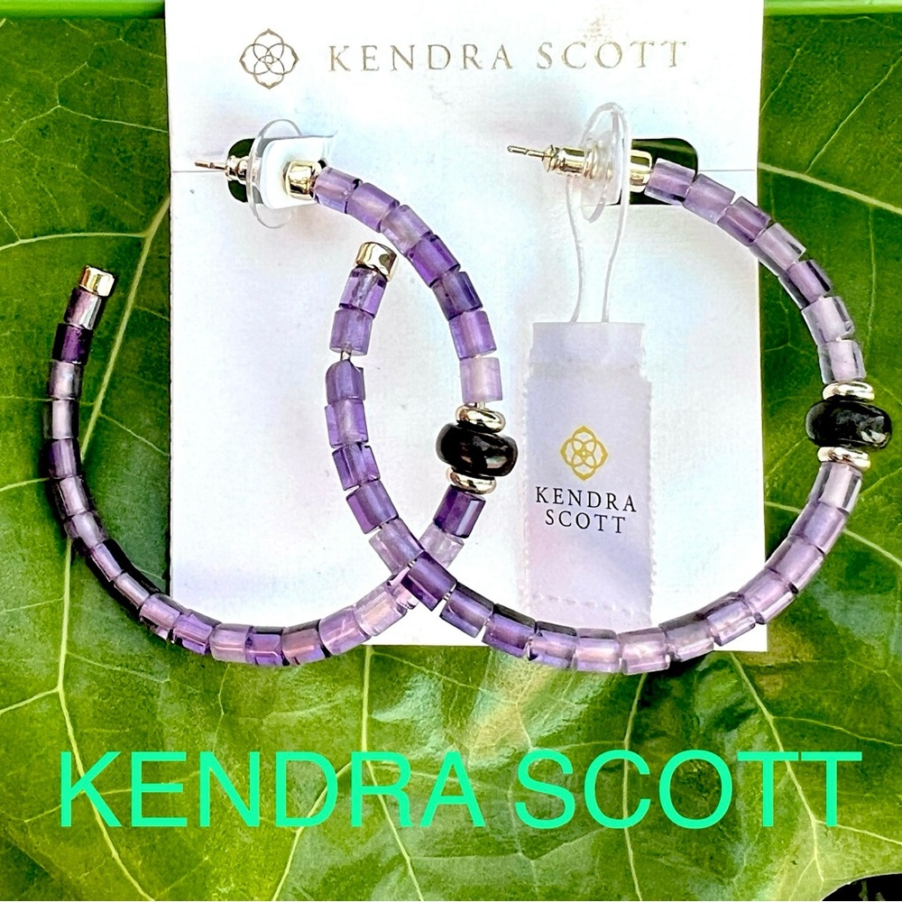 KENDRA SCOTT GENUINE PURPLE AMETHYST beaded Insley Hoop earrings
